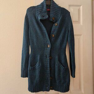 Sonoma blue long line cardigan Brown buttons winter wear pockets warm wool M